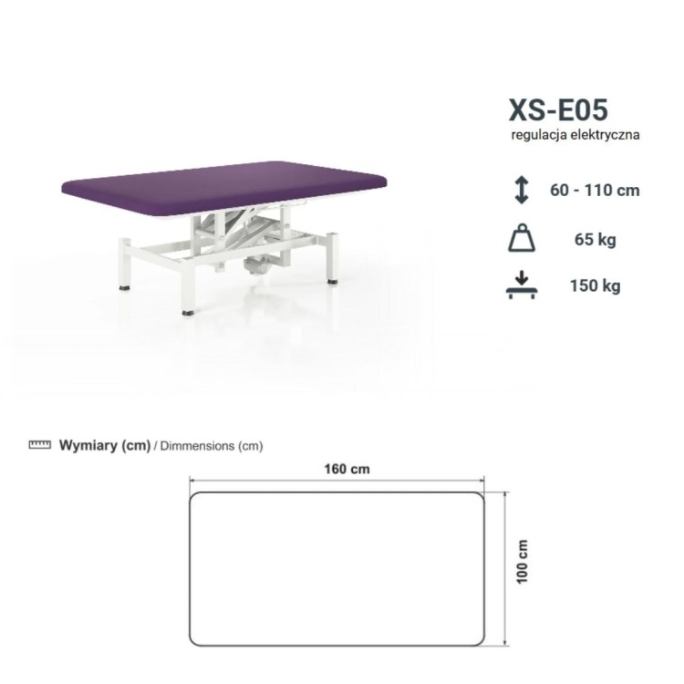 Stół rehabilitacyjny elektryczny EXPRESS - XS-E05 do terapii Bobath i Vojty - wymiary