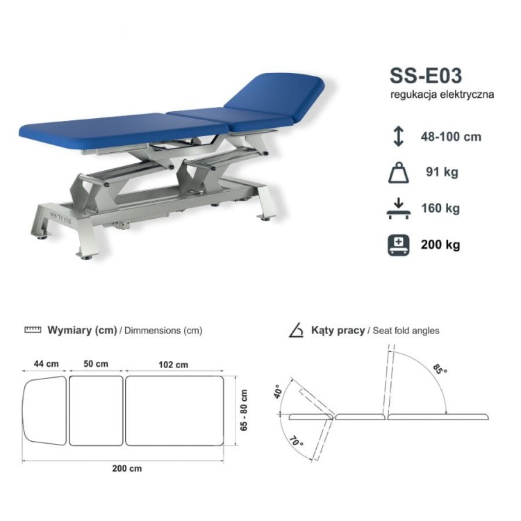 Stół rehabilitacyjny elektryczny 3-sekcyjny - SS-E03