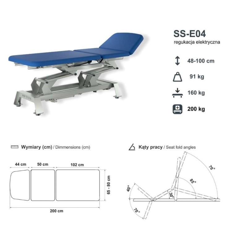 Stół rehabilitacyjny elektryczny 3-sekcyjny - SS-E04