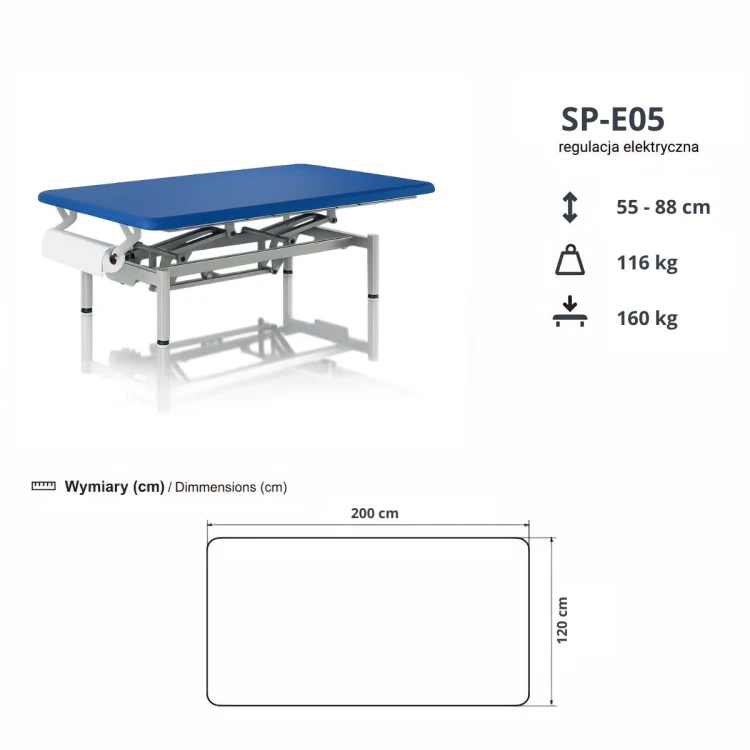 Stół rehabilitacyjny elektryczny SP-E05 do terapii Bobath i Vojty