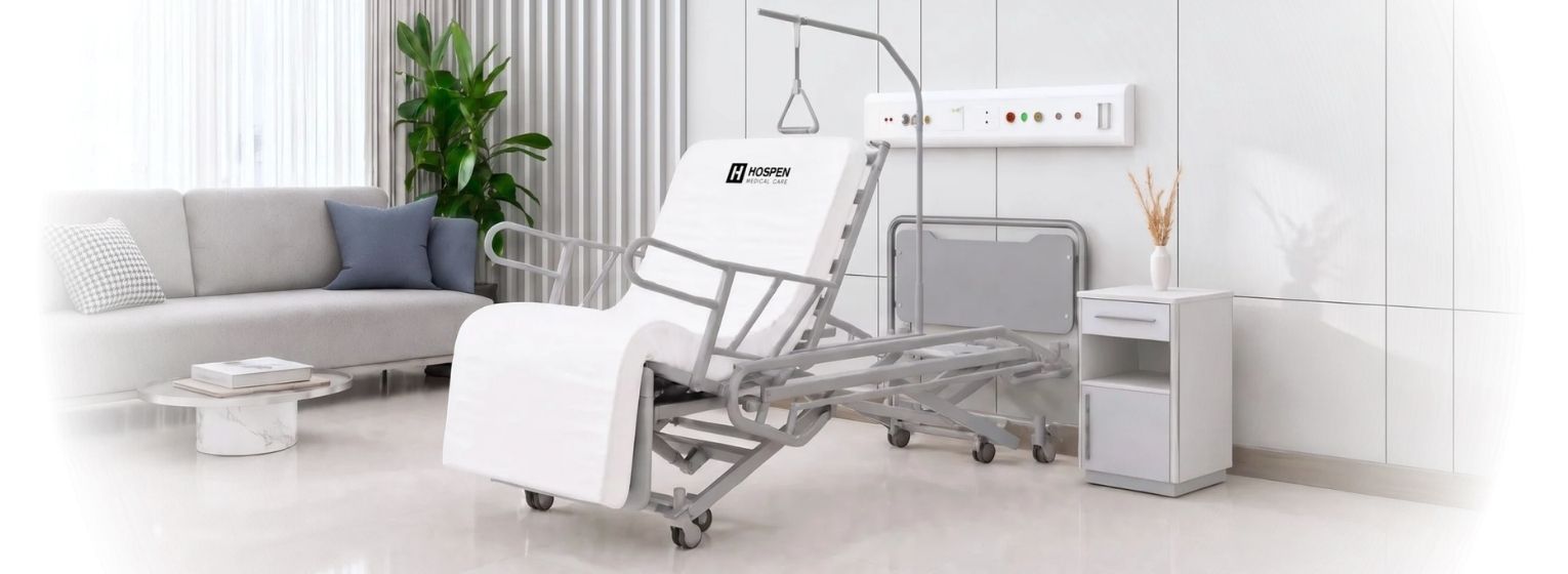 Łóżko medyczne HOSPEN Verto Med w pozycji fotela