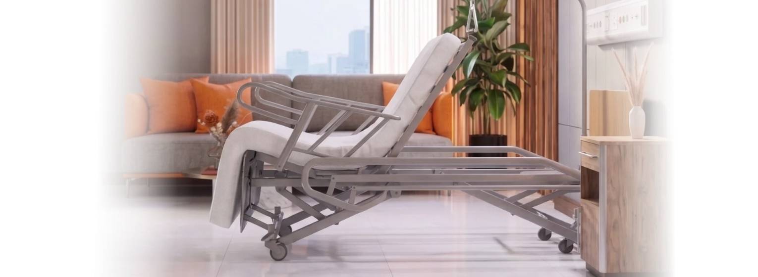 Łóżko rehabilitacyjne HOSPEN Verto w pozycji fotela