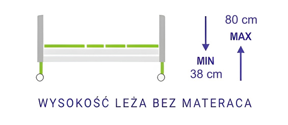 Zakres regulacji wysokości łóżka HOSPEN Domo od 38 do 80 cm
