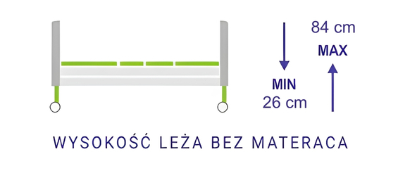 Zakres regulacji wysokości łóżka rehabilitacyjnego HOSPEN Verto